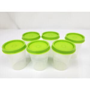 5 Tupperware 2oz Midgets Small Containers Sheer w/ Apple Green Lids 4789 & 201
